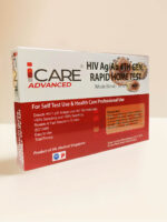 عبوة اختبار HIV Ag/Ab 4th Gen السريع المنزلي من iCARE مع معلومات المنتج.